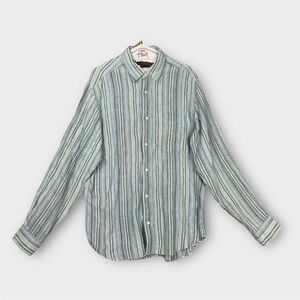 Vintage Hartford Linen Button Up Shirt Mens Large Striped Long Sleeve Collared
